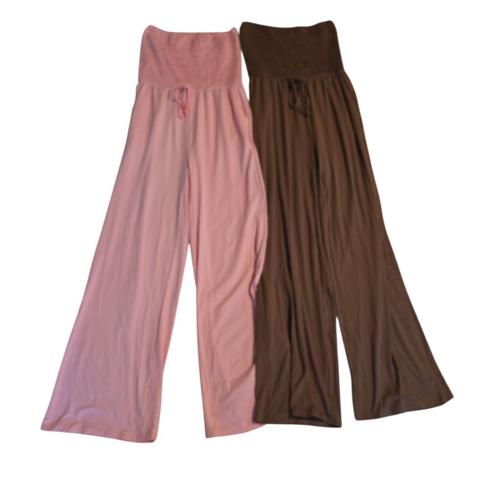 Women's Pink and Brown Wide-Leg Pants